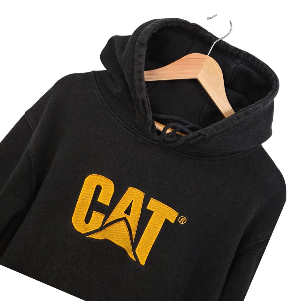 Caterpillar Mens Black Hoodie XL Embroidered Logo Pullover Heavyweight Workwear